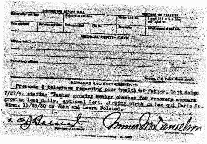  1941 Border Cross CARD 2 for OJ Bolstad 